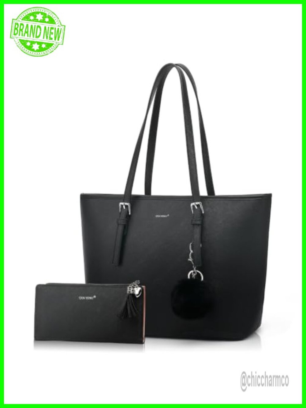 PU Leather Tote Bag Shoulder Handbag 2-in-1 Large Work Bag with Wallet